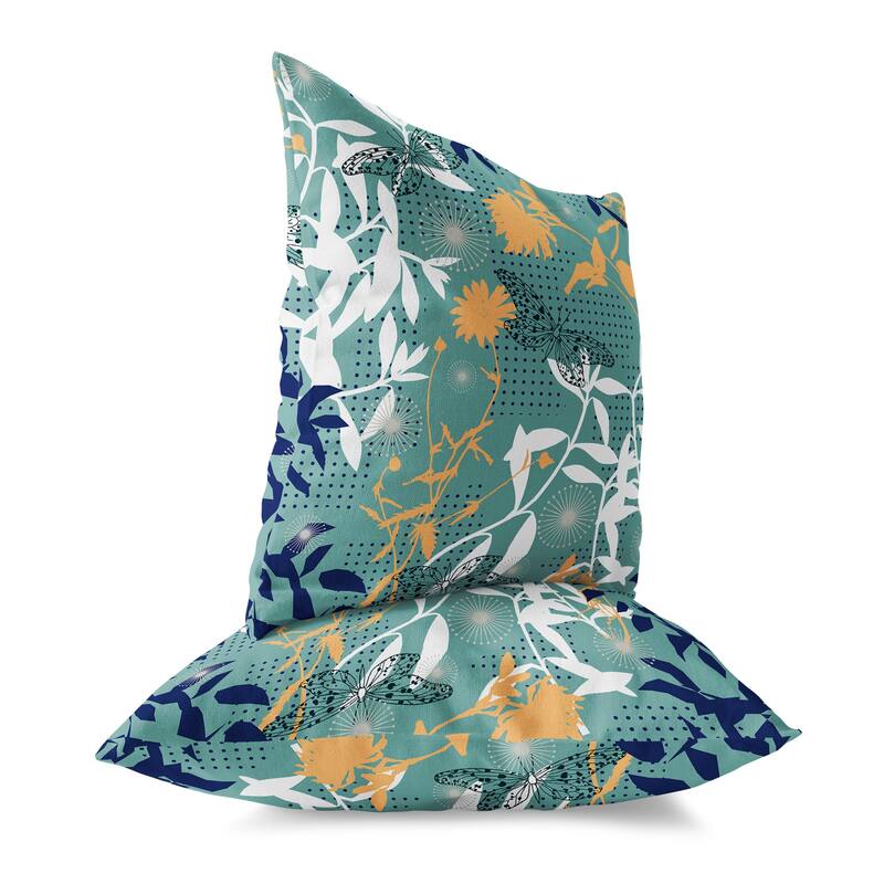 Butterfly Floral Orbit Broadcloth Pillow With Removable Cover in Blue Cyan Orange
