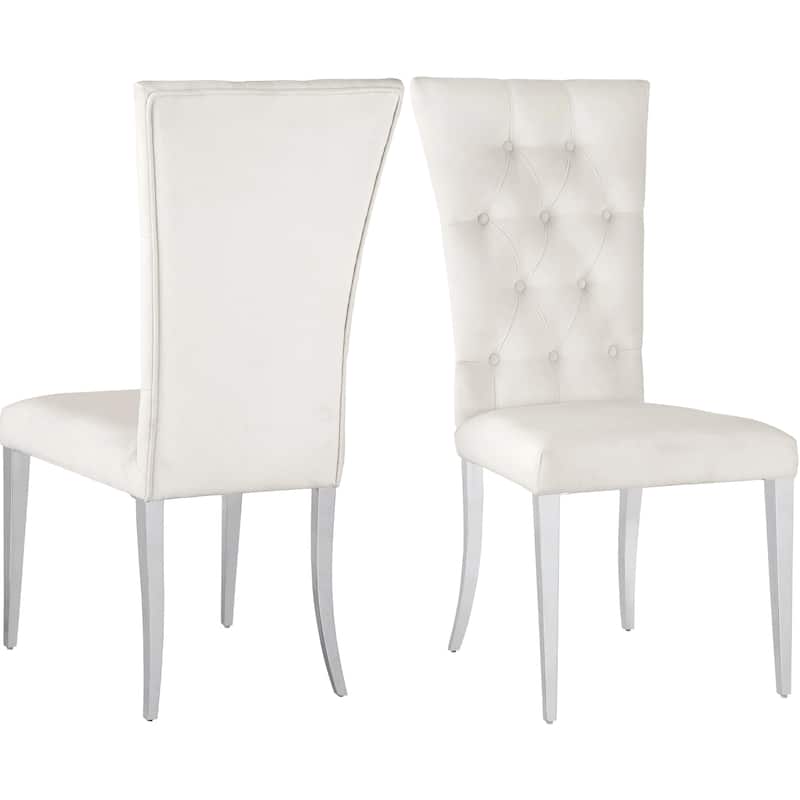 Luxurious Button Tufted White Velvet and Chrome Legs Dining Chairs (Set of 2)