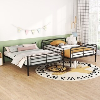 Full XL Over Queen Metal Bunk Bed,Stylish Metal Frame Bed,Black