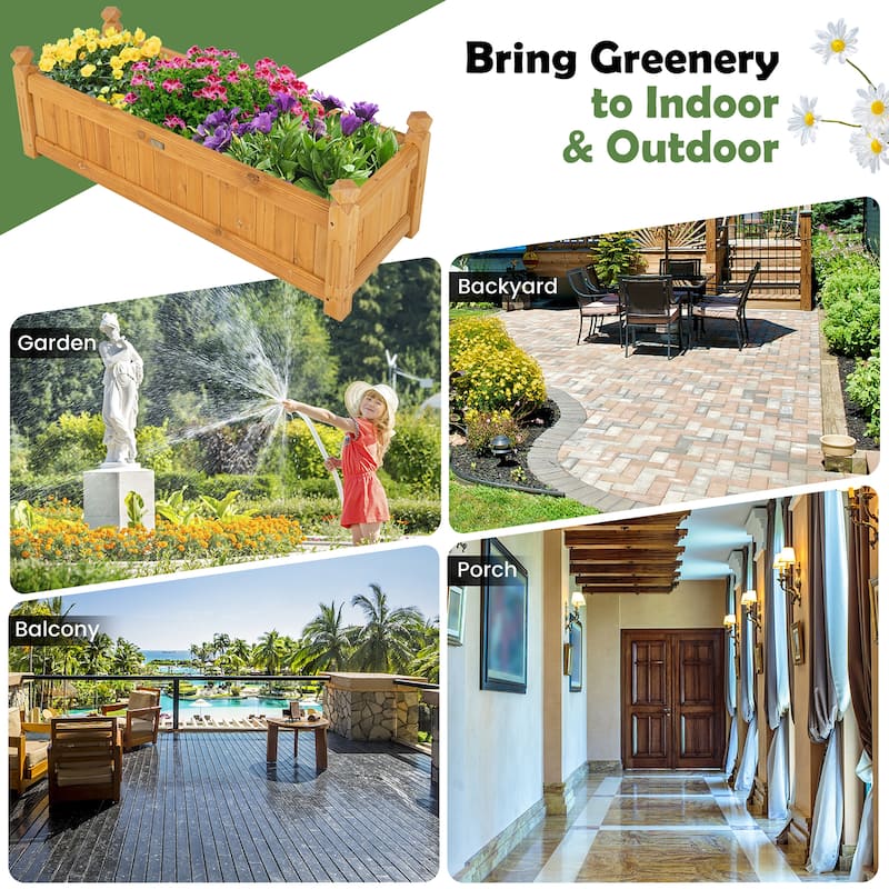 Gymax Patio Wooden Raised Garden Bed Rectangular Garden Planter w/