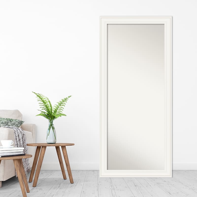 Non-Beveled Wood Full Length Floor Leaner Mirror 29.5 x 65.5 in. - Ridge White Frame - Ridge White - 30 x 66 in