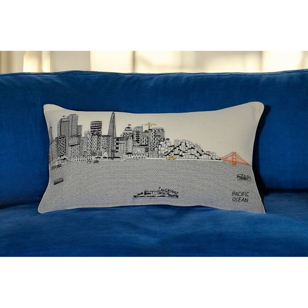 HomeRoots 25" White San Francisco Daylight Skyline Lumbar Decorative Pillow