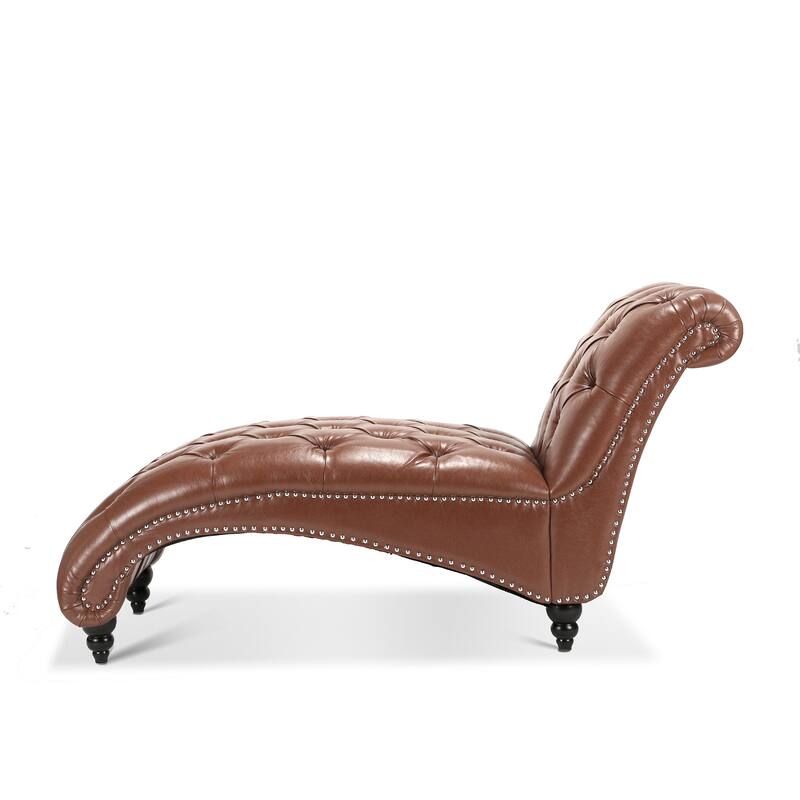 Modern 27.17" Upholstered Buttons Tufted Chaise Lounge Chair with Solid Wood Frame and Nailheads