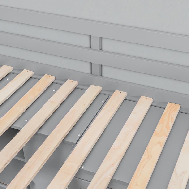 Twin Bunk Bed with Drawers, Wardrobe, Shelves and Hydraulic Lift Storage, Space Saving Bed for Kids Teens