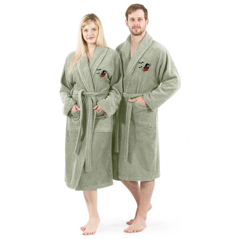 Authentic Hotel and Spa 100% Turkish Cotton Unisex Terry Bath Robe with Pumpkin Head Embroidery