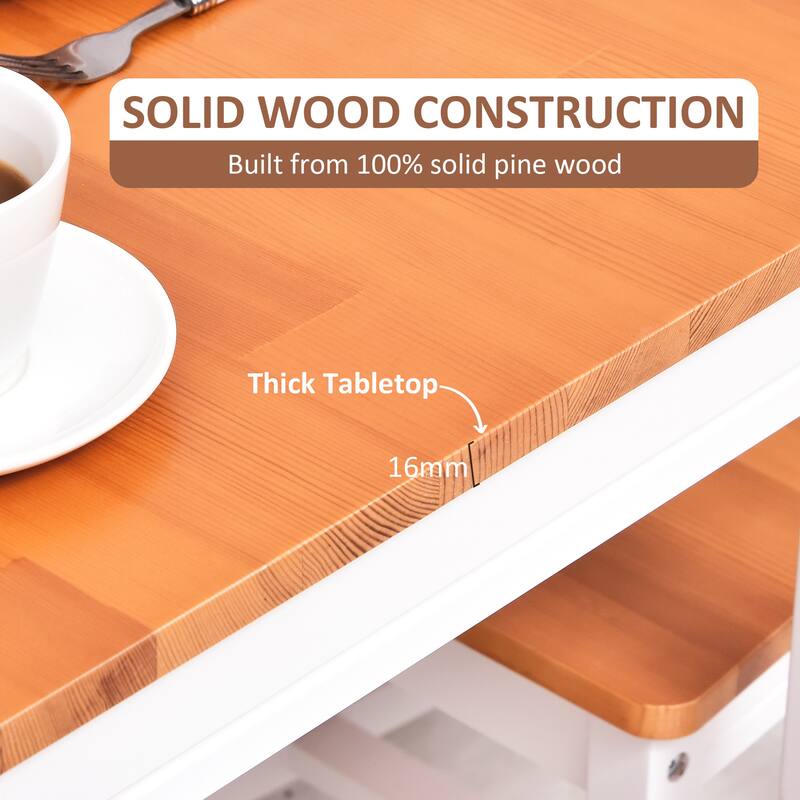 Modern 5-Piece Dining Set with Rectangular Pine Wood Table & 4 Ladder Back Chairs