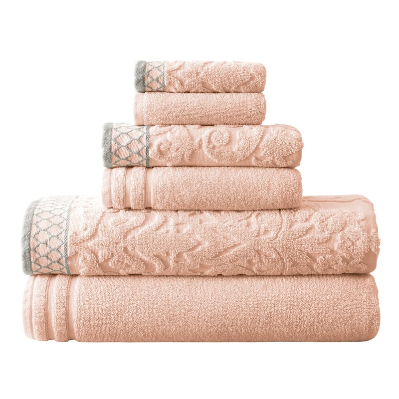 Modern Threads Damask Jacquard 6-piece Embellished Border Towel Set - Peach