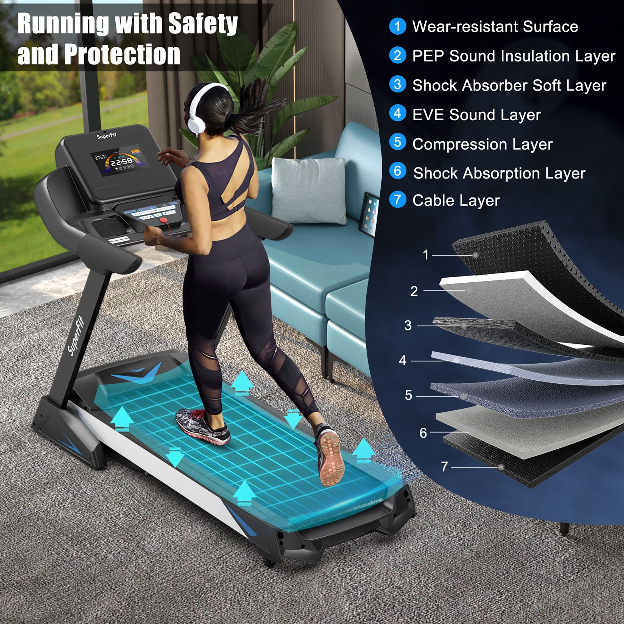Superfit 2.25 hp folding treadmill sales running machine led touch display