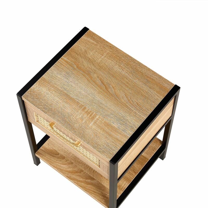 Chic Rattan Woven Side Table with Versatile Functionality
