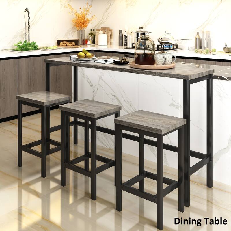 Counter Height Extra Long Dining Table Set with 3 Stools and Footrest Pub Kitchen Side Table Set for Living Room, Apartment - Gray