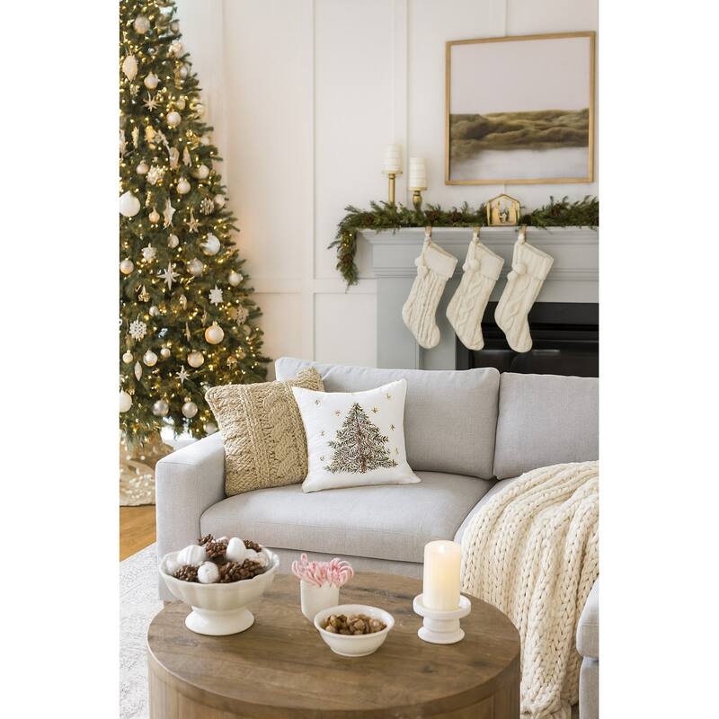 Christmas Tree Gold Cotton Blend Accent Throw Pillow 18" x 18"