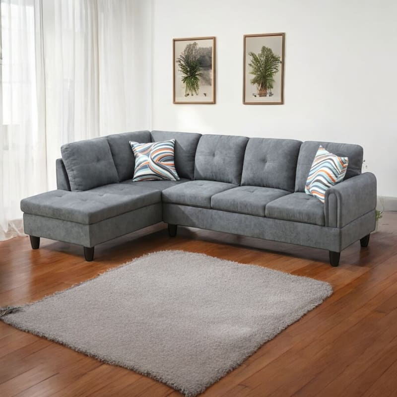 KISRAIS 97" Wide 2-Piece Flannel Sectional Sofa for Small Spaces - Dark Grey Flannel - Left Facing