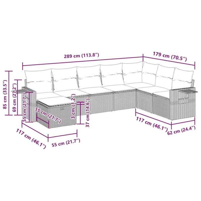 vidaXL 8 Piece Patio Sofa Set with Cushions Black Poly Rattan - 21.7 x 24.4 x 27.2