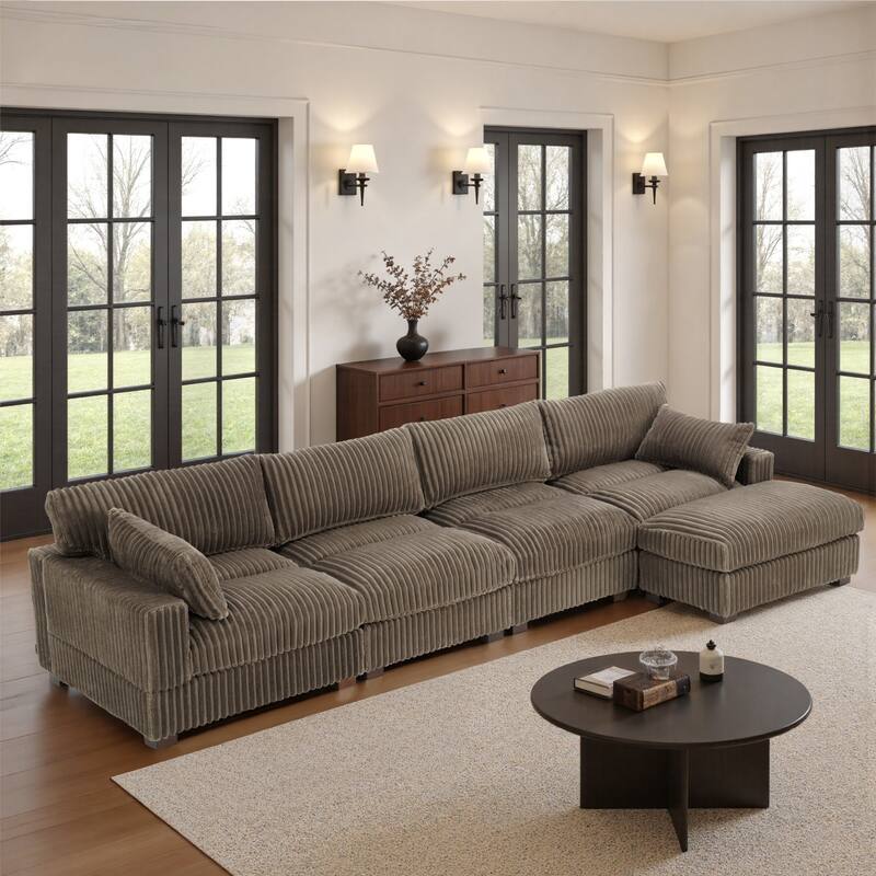 Plush Flannel Modular Sectional Sofa for Living Room