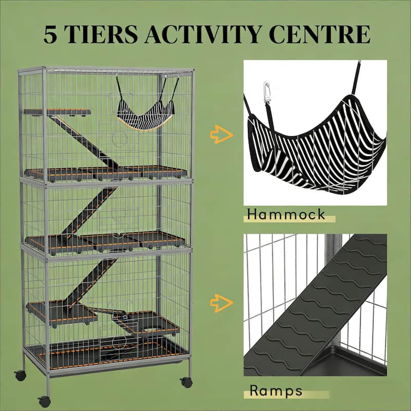 Pet Habitat,Pet House,Rolling Small Animal Cage is designed for convenient cleaning - Black