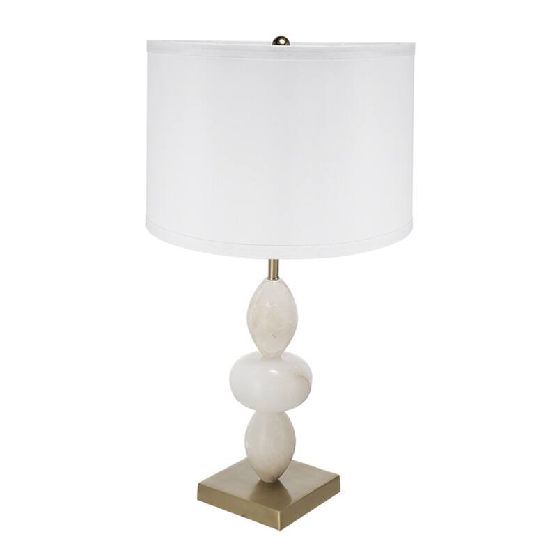 D14x26.3" White and Gold Three Tiered Round Table Lamp with Drum Shade
