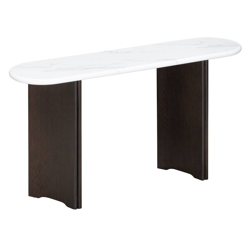 53.9" Console Table with Faux Marble Top & Wood Base
