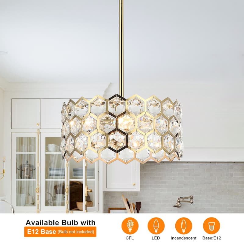 Modern Gold 3-Light Crystal Drum Pendant Ceiling Light for Dining Room