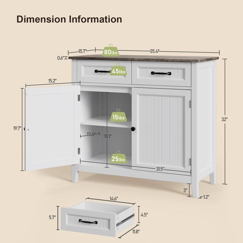 Kitchen Sideboard Buffet Storage Cabinet with 2 Drawers, Coffee Bar Cabinet ,Wood Entryway Cabinet with Double Door Cupboard