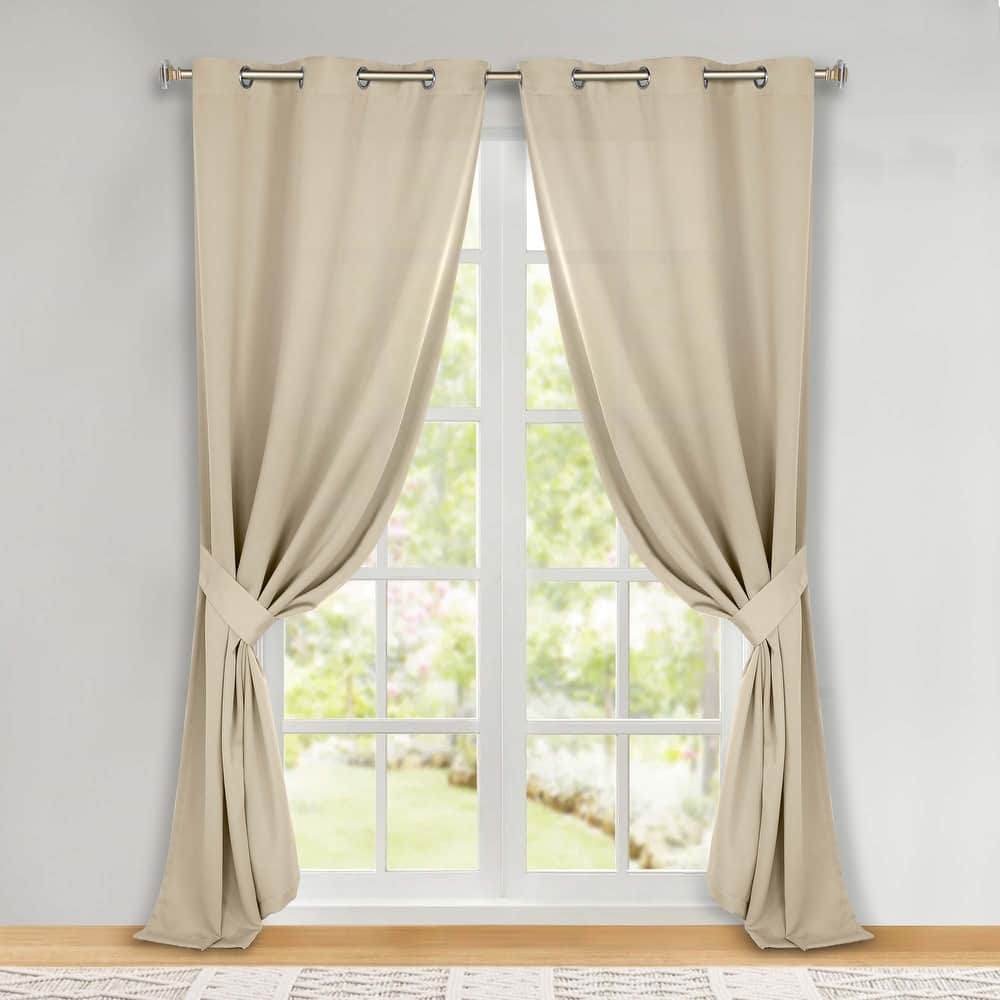 Superior Solid Machine Washable Room Darkening Blackout Curtains with Back Tabs, Set of 2
