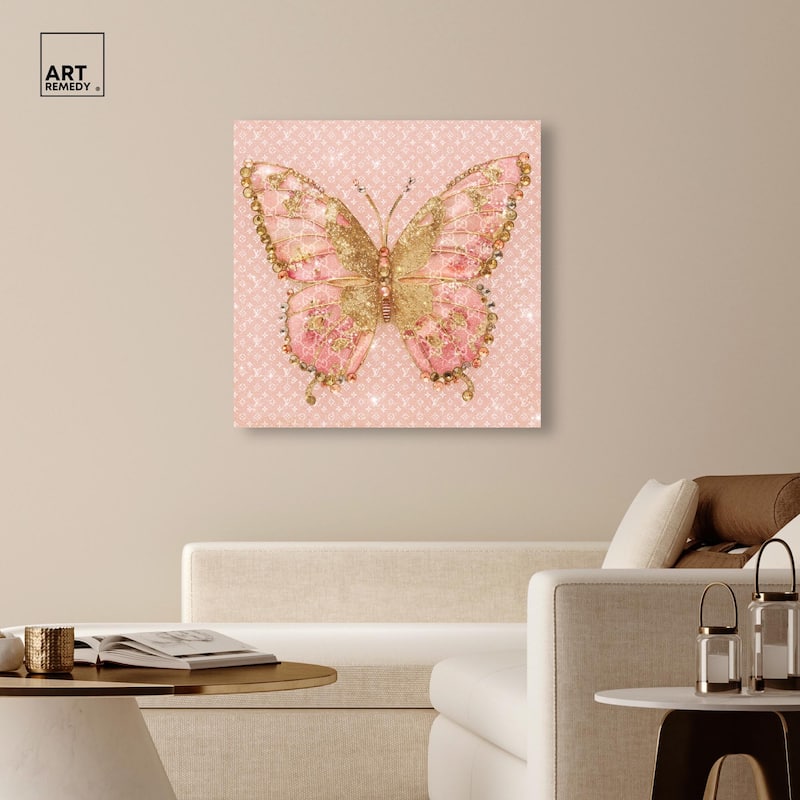 Glittering Elegant Butterfly Blush Canvas by Art Remedy, Gallery Wrapped
