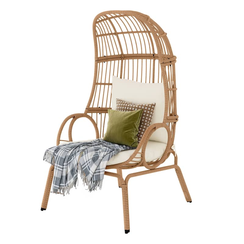 Moasis Outdoor Small Egg Chair Patio Wicker Basket Chair with Ottoman,Rocking Egg Chair,Swivel Egg Chair - Standing - Beige