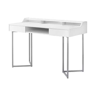 Computer Desk, Home Office, Laptop, Storage Drawers, 48"l, Work, White Laminate, Grey Metal, Contemporary