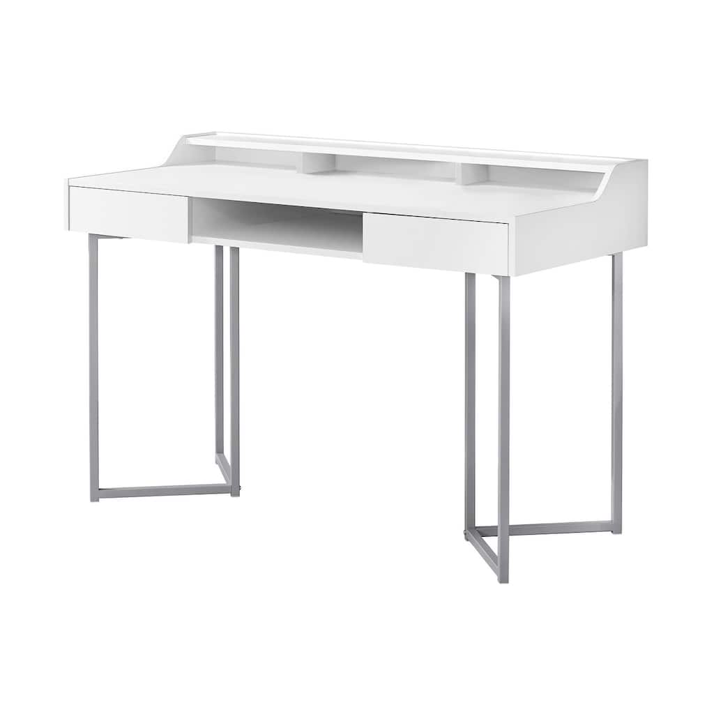 Computer Desk, Home Office, Laptop, Storage Drawers, 48"l, Work, White Laminate, Grey Metal, Contemporary