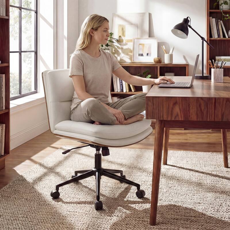 Gymax Armless Office Chair w/Wheels Curved Backrest Padded Seat Smooth