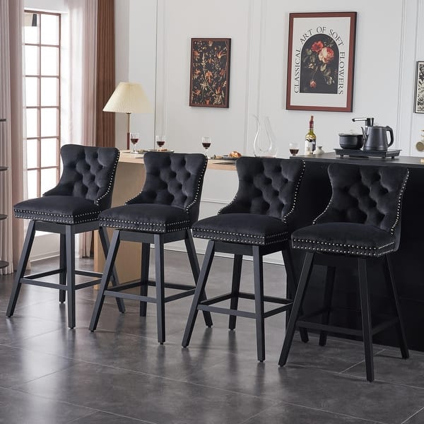 Swivel Counter Height Bar Stools with Backs, Upholstered Dining Room and Kitchen Bar Stools Set of 4 with Wood Legs