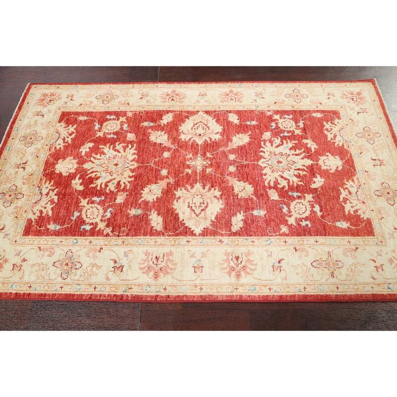 Vegetable Dye Floral Chobi Peshawar Area Rug Hand-knotted Wool Carpet - 3'3" x 5'3"