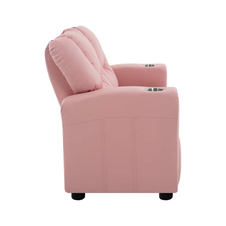 Kids Push Back Loveseat Recliner with Cup Holders, Adjustable Footrest & Headrest, Two Seat Recliner Sofa for Boys and Girls
