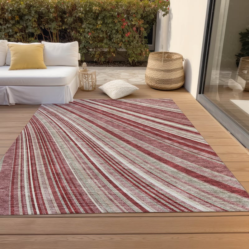 Machine Washable Indoor/ Outdoor Stripe Wave Chantille Rug - Garnet - 2'6" x 3'10"