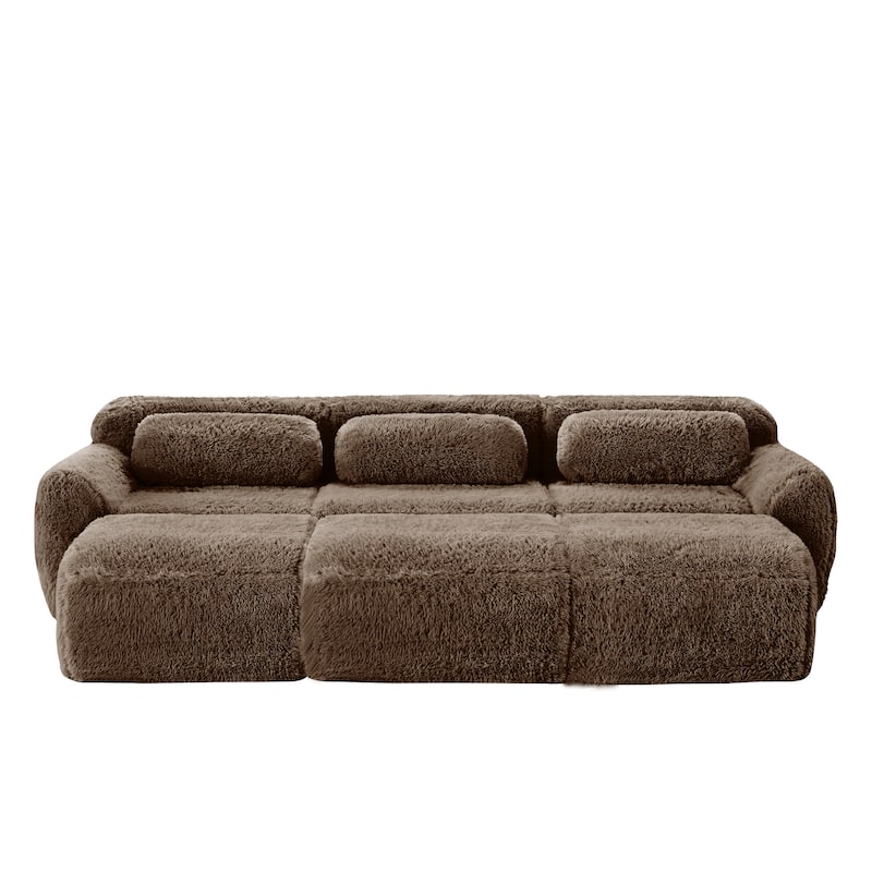 Anmytek 3-Seater Modular Sectional Sofa Soft Plush Fabric Movable Ottoman Non-Slip Base No Assembly