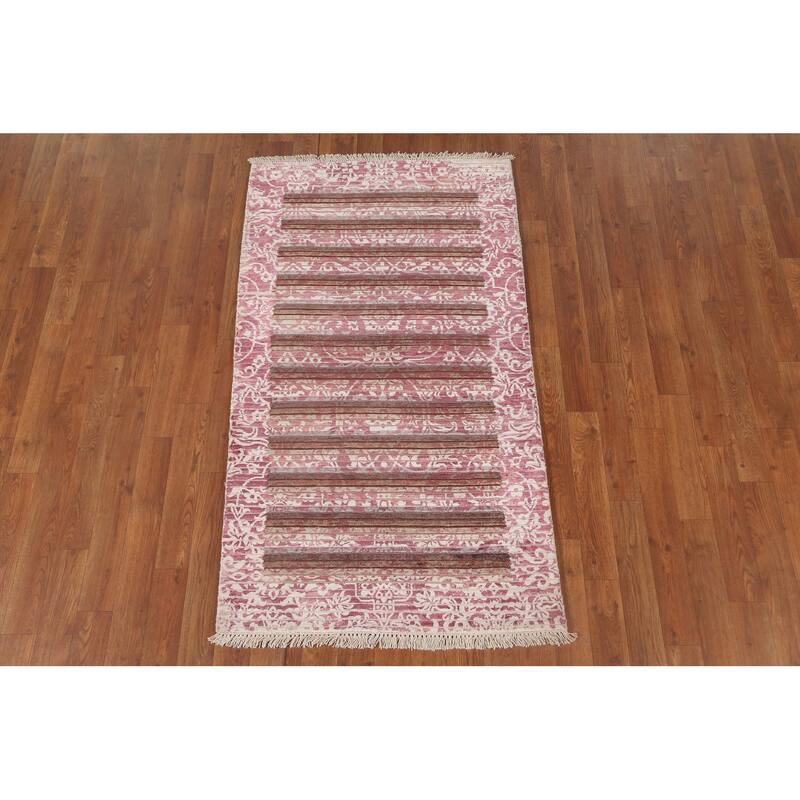 Striped Abstract Accent Rug Handmade Modern Wool Carpet - 2'8"x 4'9"