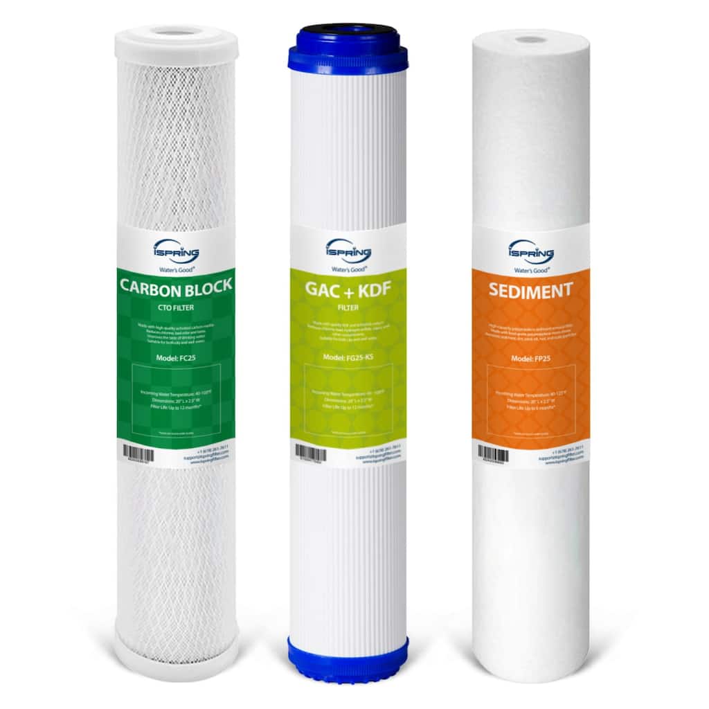 iSpring F3WCB32KS 20" x 2.5" Whole House Water Filters for WCB32 Series Systems, Sediment, GAC KDF, and Carbon Block Filters