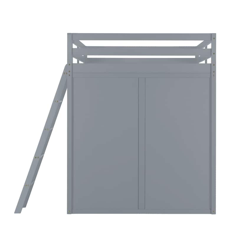 Full Size Loft Bed with Wardrobe, Desk, and Shelves - Space-Saving Design