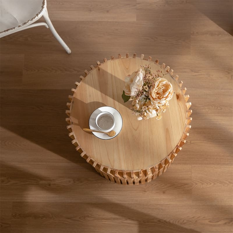 Retro Fashion Style Cylindrical Coffee Table, Vertical Texture Relief
