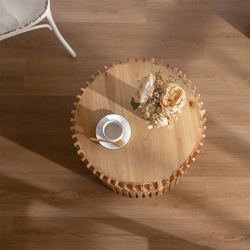 Retro Fashion Style Cylindrical Coffee Table w/Vertical Texture Relief
