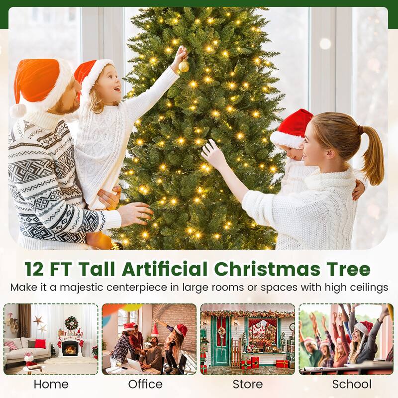 Gymax 12 FT Artificial Xmas Tree w/ Quick Power Connector & 800 Warm - See Details