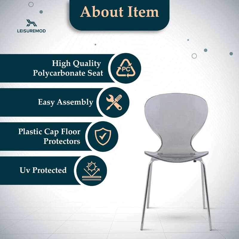 Oyster Modern Ergonomic Transparent Stackable Dining Side Chair with X Shaped Frame Rounded Seat Edge for Indoor Outdoor Use