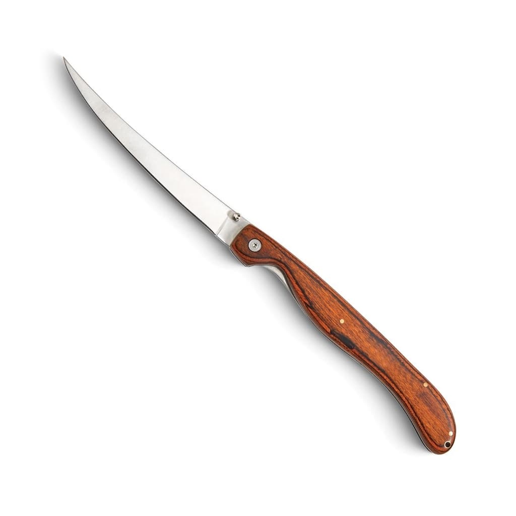 Curata Stainless Steel Locking Blade with Birchwood Handle Fillet Knife with Nylon Storage Pouch - Silver