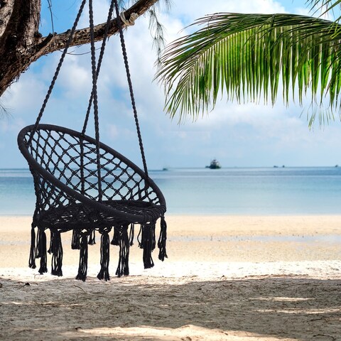 Max 330 Lbs Hanging Cotton Rope Hammock Swing Chair Indoor Outdoor