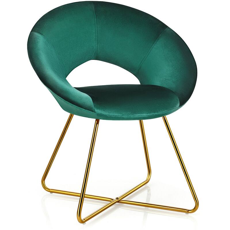 Gymax Accent Velvet Chair Dining Arm Chair Make-up Stool w/Golden - See Details - Short - Green