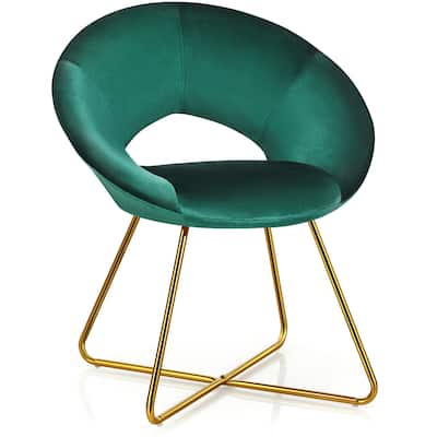Gymax Accent Velvet Chair Dining Arm Chair Make-up Stool w/Golden - See Details