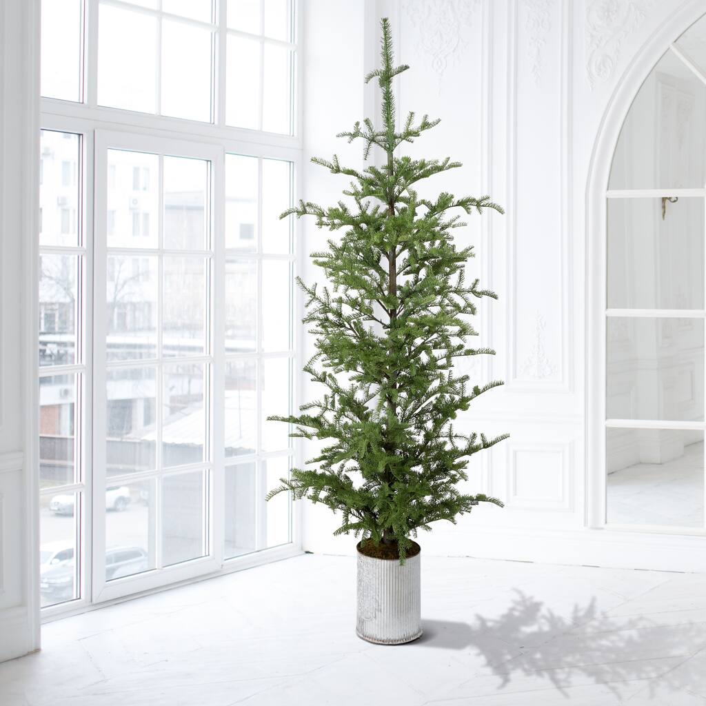 92" Galvanize Potted Natural Touch Noble Fir Tree