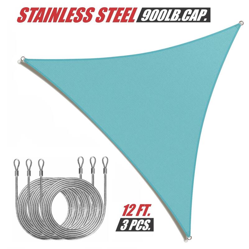 ColourTreeUSA Triangle Sun Shade Sail w/Cable Ropes HDPE Mesh Fabric Screen Canopy UV Block 190 GSM - 16' x 16' x 16' - Turquoise