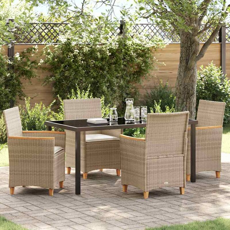 vidaXL Garden Dining Set Poly Rattan - Beige-21.65x23.62x36.61 inches