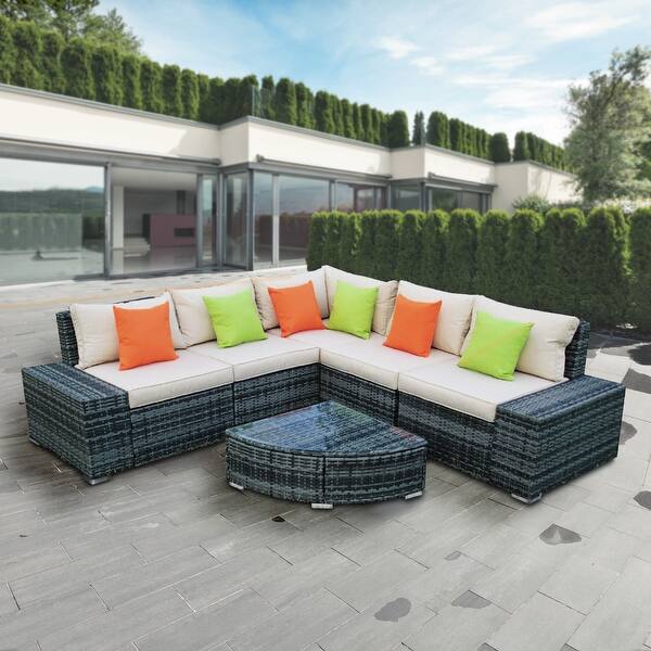 Shop Aleko 6 Pcs Outdoor Patio Furniture Sectional Set Rattan Sofa With Pillows Overstock 31729653