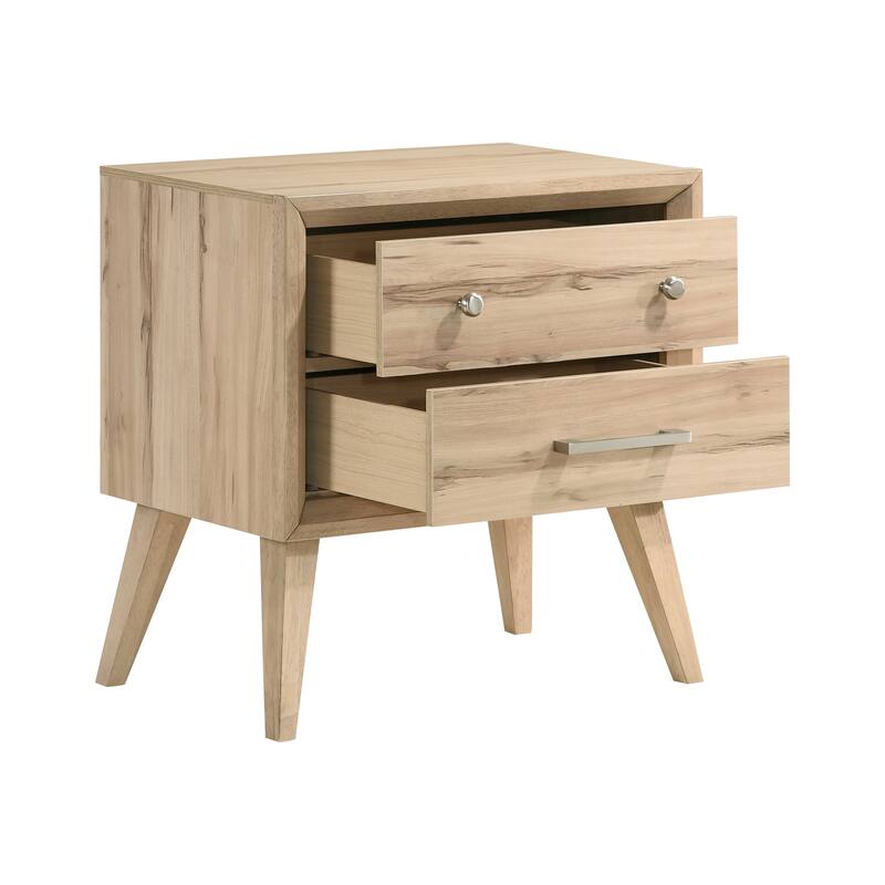 Classic Style 2-Drawer Nightstand with Natural Oak Finish, Brushed Nickel Knobs & Bar Pulls